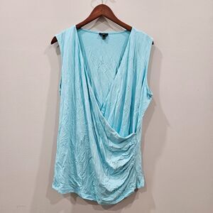 Talbots Womens Sleeveless Wrap Top Size 8 Blue Ruched Lightweight Travel Casual